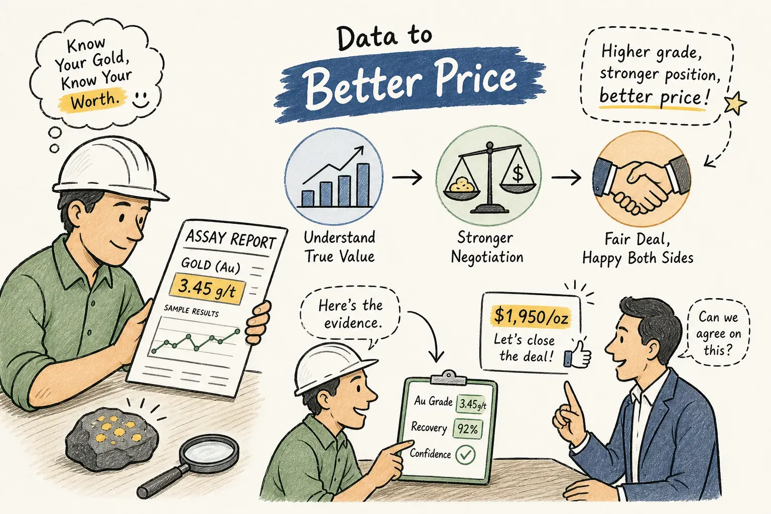 Illustration showing how assay data supports a gold price negotiation
